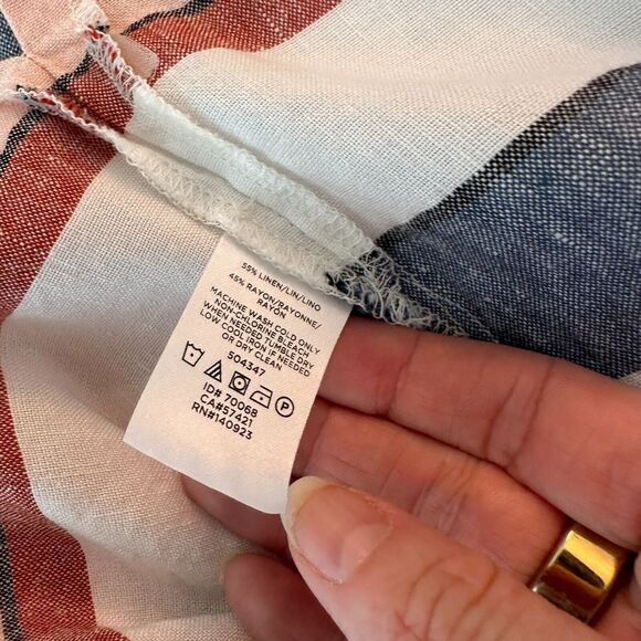 Loft Gray White Pink Stripe Linen Blend Halter Neck Sleeveless Blouse Keyhole SM - Picture 8 of 10